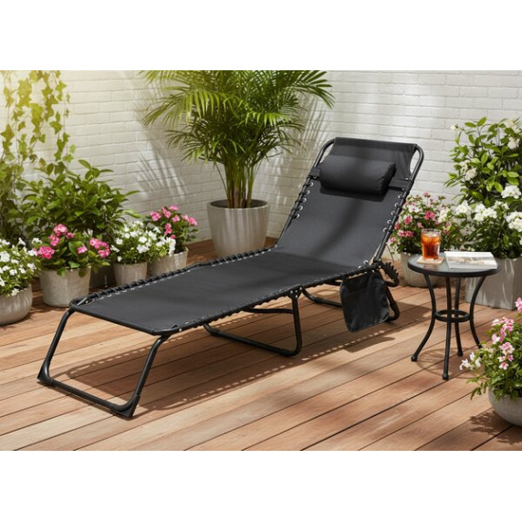 GARDEN LINE Záhradné ležadlo skladacie 190 x 58 x 30 cm - čierne