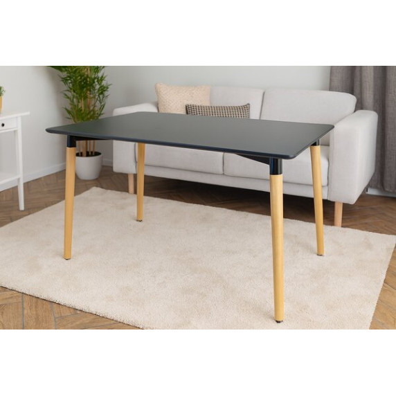Moderna jedilna miza s črno ploščo in lesenimi nogami – FAT1149 – 120 × 80 cm