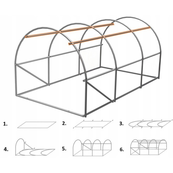 GARDEN LINE Vrtni rastlinjak s 3 segmenti 3 × 2 × 2 m, z vrati na tečajih – zelen