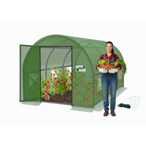 GARDEN LINE Vrtni rastlinjak s 3 segmenti 3 × 2 × 2 m, z vrati na tečajih – zelen