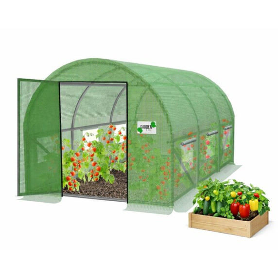 GARDEN LINE Vrtni rastlinjak s 3 segmenti 3 × 2 × 2 m, z vrati na tečajih – zelen