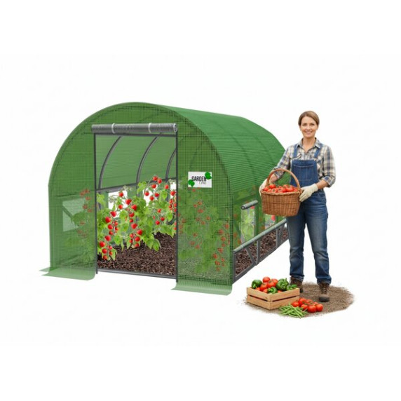 GARDEN LINE – Vrtni rastlinjak s 3 segmenti 3 × 2 × 2 m, z dodatno funkcijo prezračevanja – zelen