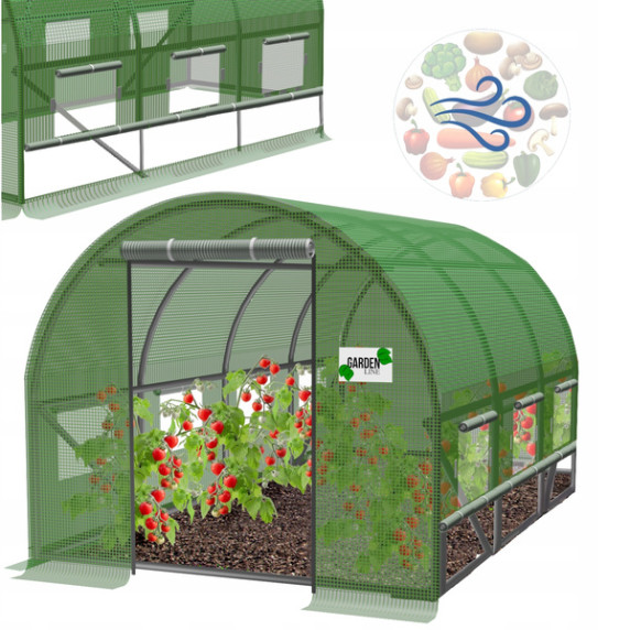 GARDEN LINE – Vrtni rastlinjak s 3 segmenti 3 × 2 × 2 m, z dodatno funkcijo prezračevanja – zelen