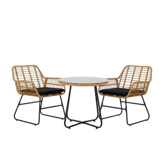 GARDEN LINE Vrtni ratan set – rjavi ratan, črne blazine