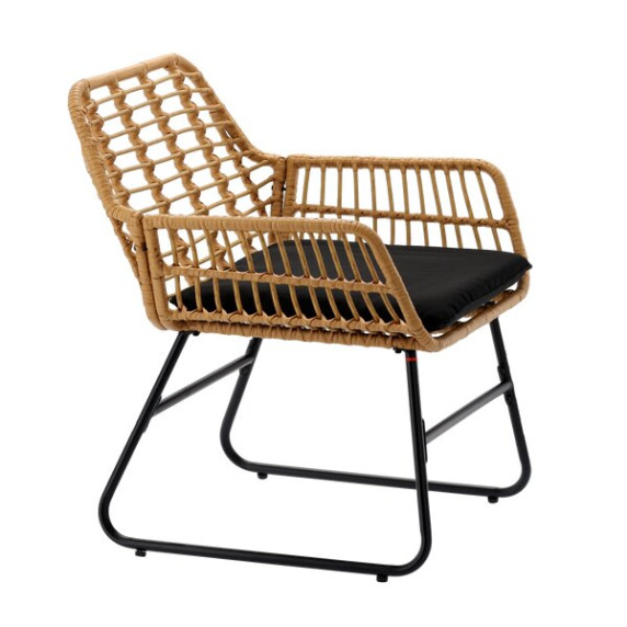 GARDEN LINE Vrtni ratan set – rjavi ratan, črne blazine