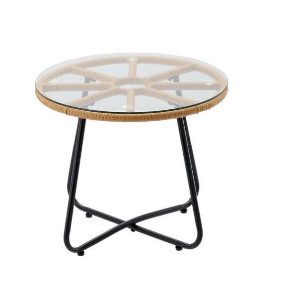 GARDEN LINE Vrtni ratan set – rjavi ratan, črne blazine