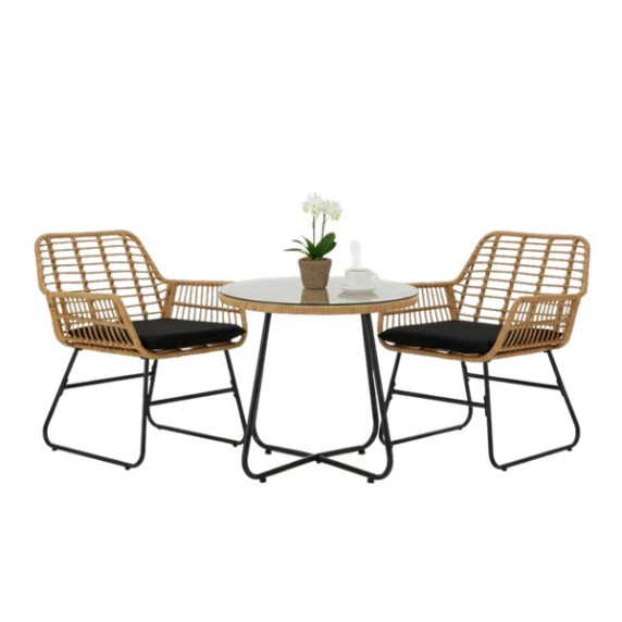 GARDEN LINE Vrtni ratan set – rjavi ratan, črne blazine