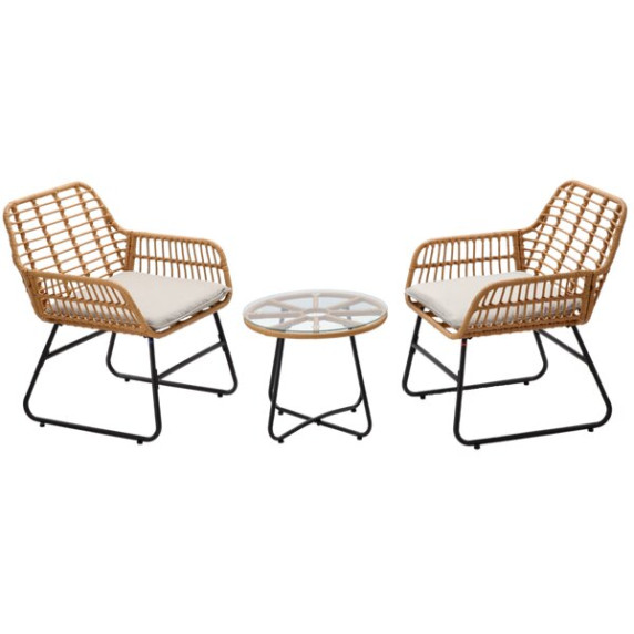 GARDEN LINE Vrtni ratan set – rjavi ratan, bež blazine