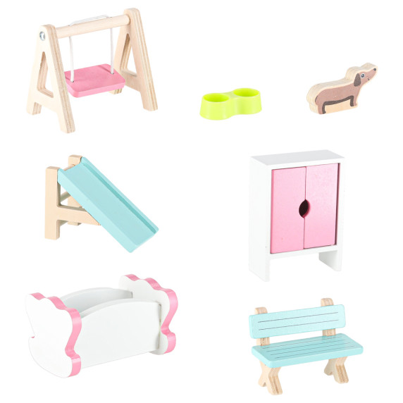 Fa babaház bútorokkal és LED világítással 70 cm DOLLHOUSE GARDEN - Rózsaszín