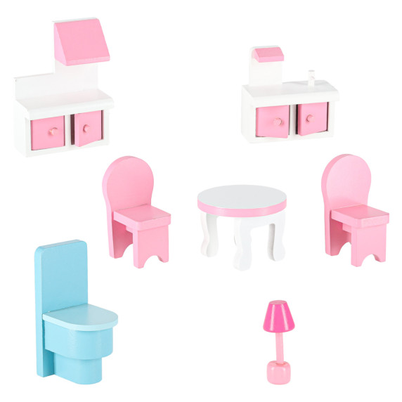 Fa babaház bútorokkal és LED világítással 70 cm DOLLHOUSE GARDEN - Rózsaszín