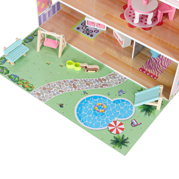 Fa babaház bútorokkal és LED világítással 70 cm DOLLHOUSE GARDEN - Rózsaszín