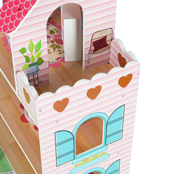 Fa babaház bútorokkal és LED világítással 70 cm DOLLHOUSE GARDEN - Rózsaszín