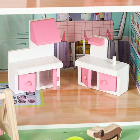 Fa babaház bútorokkal és LED világítással 70 cm DOLLHOUSE GARDEN - Rózsaszín