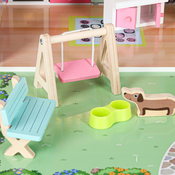 Fa babaház bútorokkal és LED világítással 70 cm DOLLHOUSE GARDEN - Rózsaszín