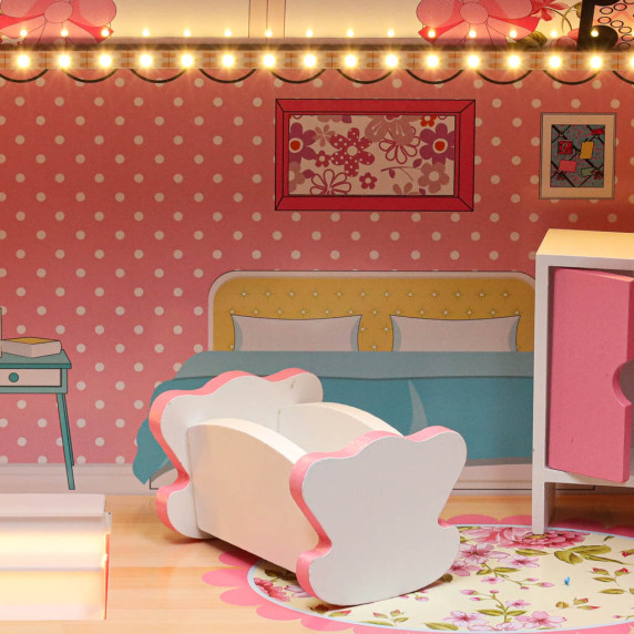 Fa babaház bútorokkal és LED világítással 70 cm DOLLHOUSE GARDEN - Rózsaszín