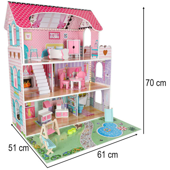 Fa babaház bútorokkal és LED világítással 70 cm DOLLHOUSE GARDEN - Rózsaszín
