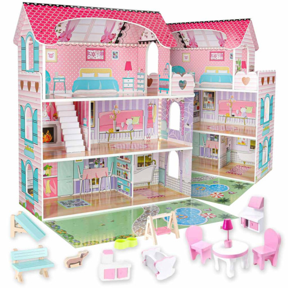 Fa babaház bútorokkal és LED világítással 70 cm DOLLHOUSE GARDEN - Rózsaszín