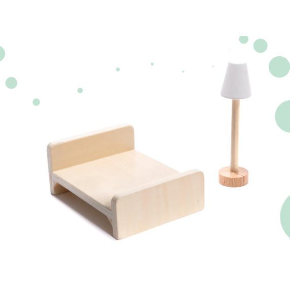 Căsuță din lemn pentru păpuși, cu mobilier și iluminare LED, 78 cm, LULILO FLORO BOHO