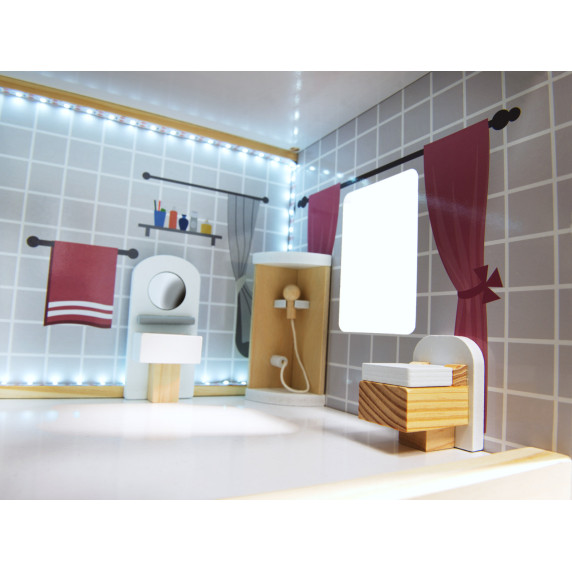 Fa babaház bútorokkal és LED világítással 78 cm RESIDENCE - Fehér