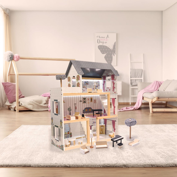 Fa babaház bútorokkal és LED világítással 78 cm RESIDENCE - Fehér