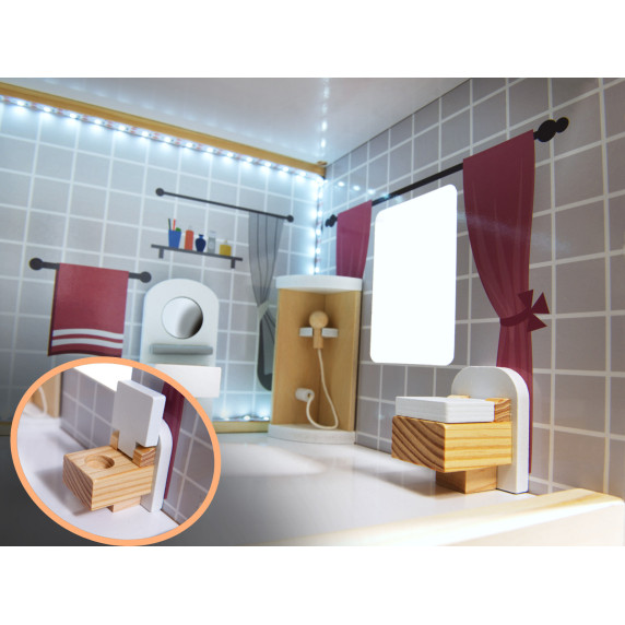 Fa babaház bútorokkal és LED világítással 78 cm RESIDENCE - Fehér