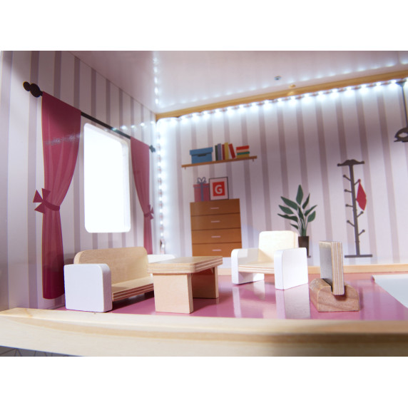 Fa babaház bútorokkal és LED világítással 78 cm RESIDENCE - Fehér