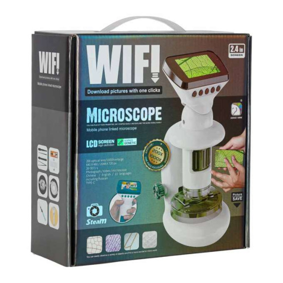 Digitális mikroszkóp 3 az 1-ben – Wi-Fi, USB, 2,4" LCD kijelző, 1000× nagyítás és tartozékok