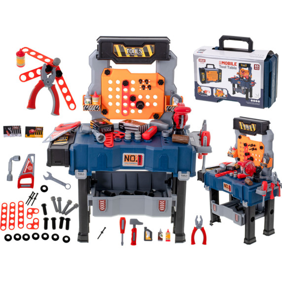 Gyerek barkácsasztal szerszámokkal, bőröndben 65 részes MOBILE TOOL TABLE