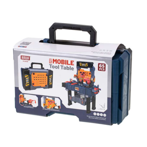 Gyerek barkácsasztal szerszámokkal, bőröndben 65 részes MOBILE TOOL TABLE