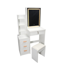 INLEA Masă de toaletă ESTILLA cu taburet, iluminare LED și 4 sertare – alb - 