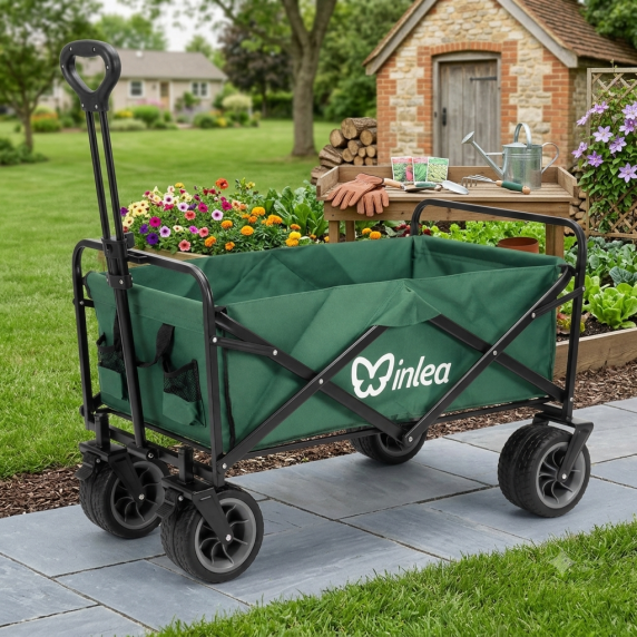 INLEA Cărucior pliabil pentru plajă și camping TRAX PRO cu roți de 8 inch – verde