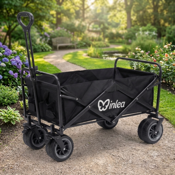 INLEA Cărucior pliabil pentru plajă și camping TRAX PRO cu roți de 8 inch – negru