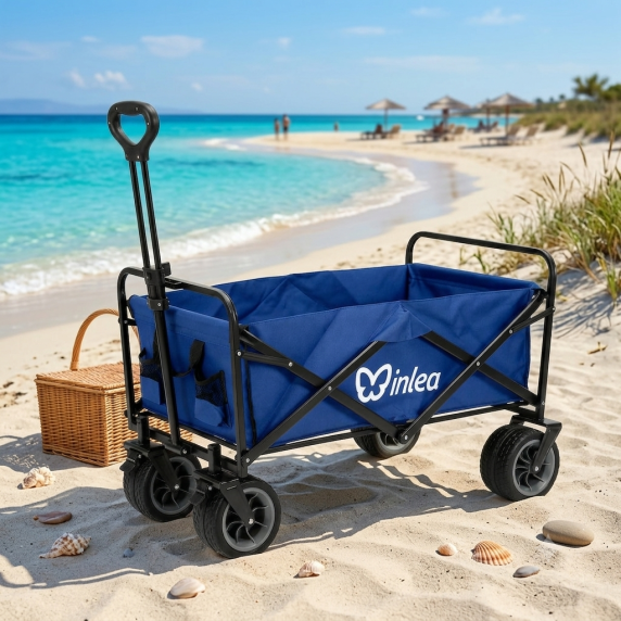 INLEA Cărucior pliabil pentru plajă și camping TRAX PRO cu roți de 8 inch – albastru