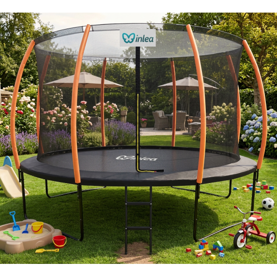 INLEA ULTIMATE Jump trampolin 366 cm z notranjo zaščitno mrežo - črna/oranžna