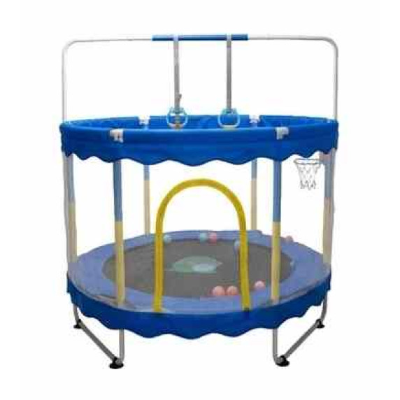 Inlea Detská trampolína JumpPlay 122 cm s ochrannou sieťou a príslušenstvom – modrá