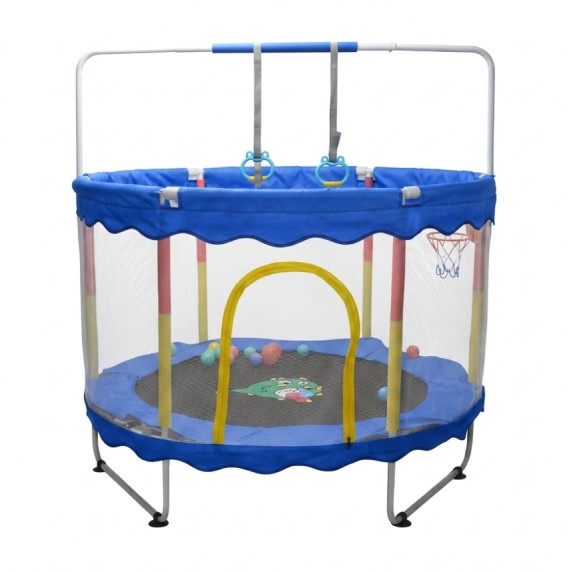 INLEA Detská trampolína JumpPlay 122 cm (48 inch) s ochrannou sieťou a príslušenstvom – modrá