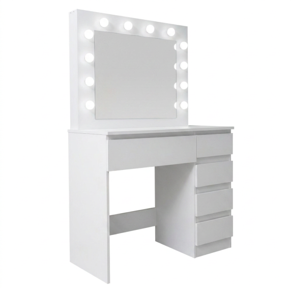 INLEA Toaletný stolík LISA s LED osvetlením (LED žiarovky) a 5 zásuvkami - biely