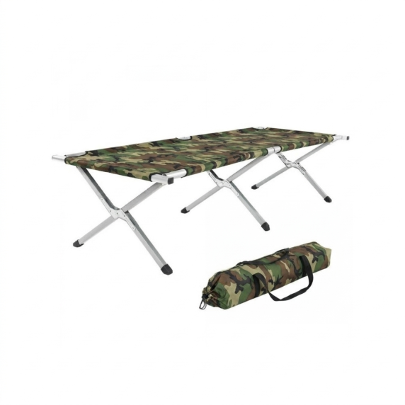 INLEA Összecsukható kemping napozóágy acélvázzal CampSteel - terepmintás