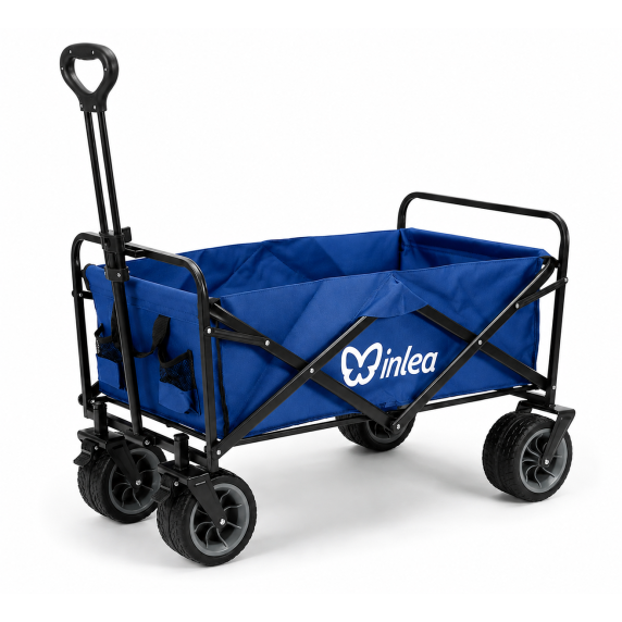 INLEA Cărucior pliabil pentru plajă și camping TRAX PRO cu roți de 8 inch – albastru