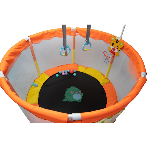 Inlea Detská trampolína JumpPlay 122 cm s ochrannou sieťou a príslušenstvom – oranžová