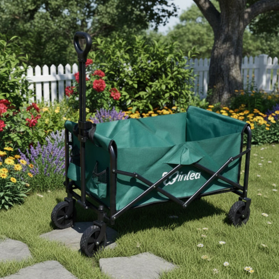 INLEA Cărucior pliabil pentru plajă și camping TRAX LITE cu roți de 5 inch – verde