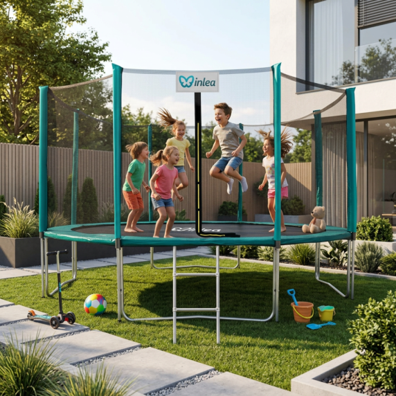 INLEA PREMIUM Jump Trampolína 400 cm s vonkajšou ochrannou sieťou - tmavozelená