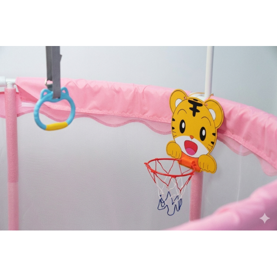 Inlea Detská trampolína JumpPlay 122 cm s ochrannou sieťou a príslušenstvom – ružová