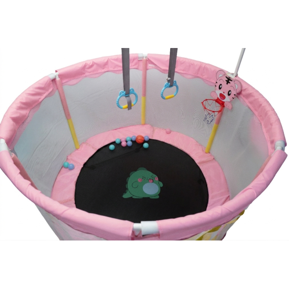 Inlea Detská trampolína JumpPlay 122 cm s ochrannou sieťou a príslušenstvom – ružová
