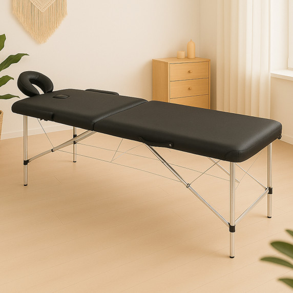 INLEA Skladací masážny stôl dvojdielny s kovovou konštrukciou Frame X - čierny