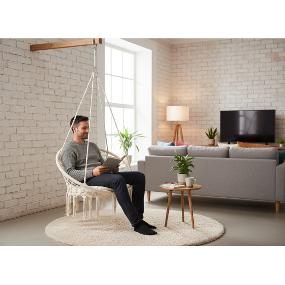 GARDEN LINE Závesné kreslo okrúhle BOHO - béžové