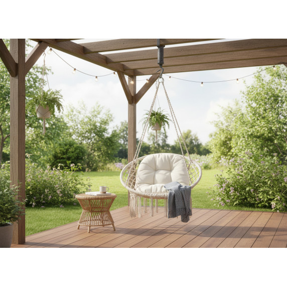 GARDEN LINE Závesné kreslo okrúhle BOHO - béžové