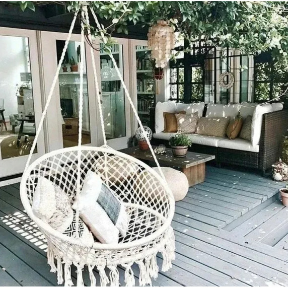 GARDEN LINE Závesné kreslo okrúhle BOHO - béžové