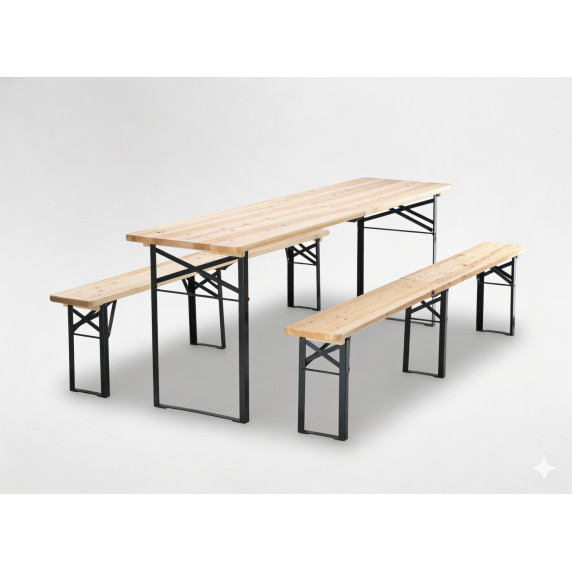 GARDEN LINE Zložljiv vrtni set z mizo in klopmi – natur