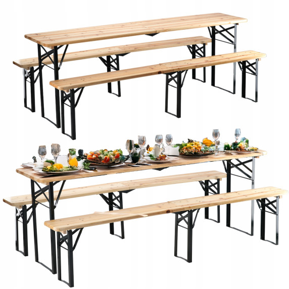 GARDEN LINE Zložljiv vrtni set z mizo in klopmi – natur